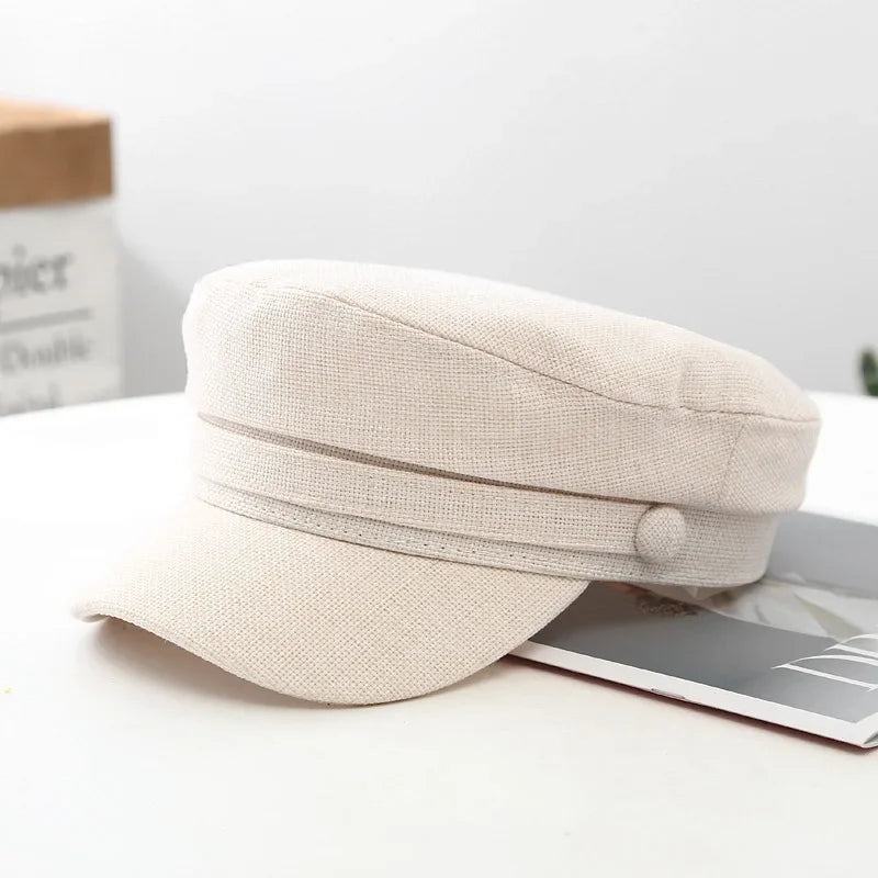 Fashion Solid Visor Military Hat spring and Autumn Linen Breathable Beret Cap For Women Retro England Style Flat Cap