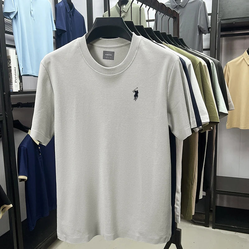 High end silky cotton breathable short sleeve T-shirt men summer designer Paul brand embroidered fashion casual round neck top