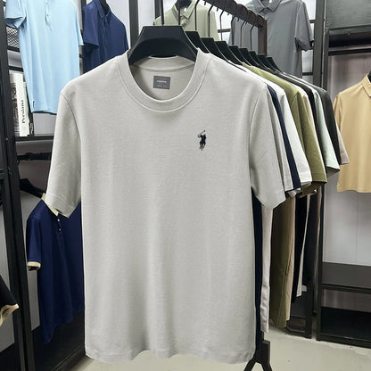 High end silky cotton breathable short sleeve T-shirt men summer designer Paul brand embroidered fashion casual round neck top