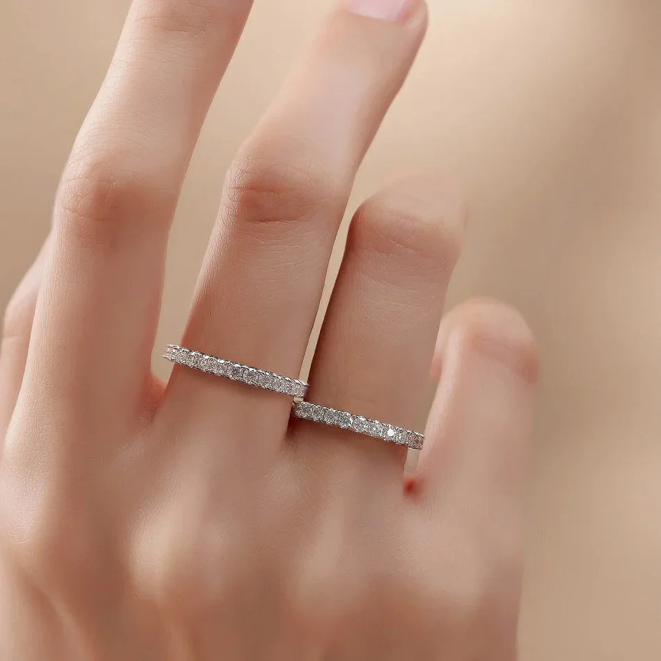 ALLNOEL 2mm Full Moissanite Ring for Women D Color VVS1 Female Single Tail Ring 925 Silver Ring Wedding Eternity Band With GRA