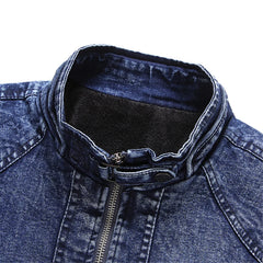 Black Denim Jacket Men Motorcycle Coat Autumn Winter Fleece Jackets