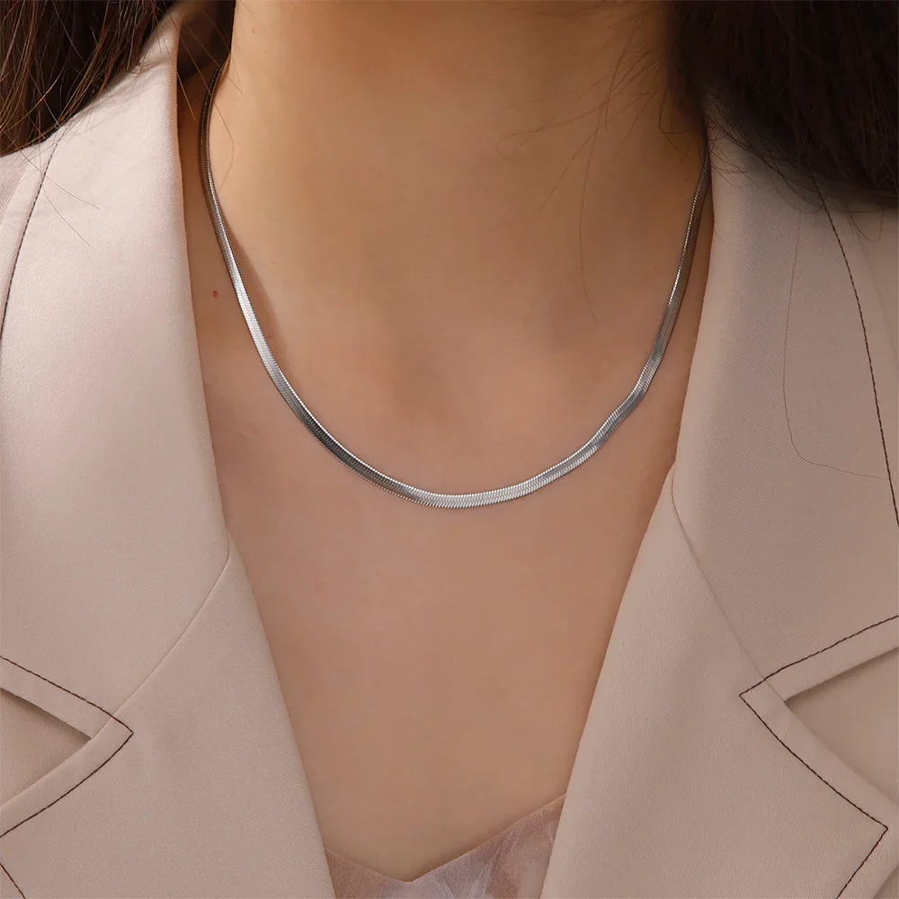 Skyrim Stainless Steel Gold Color Chain Necklace Women Minimalist Cuban Paperclip Twisted Snake Chain Fashion Jewelry Wholesale