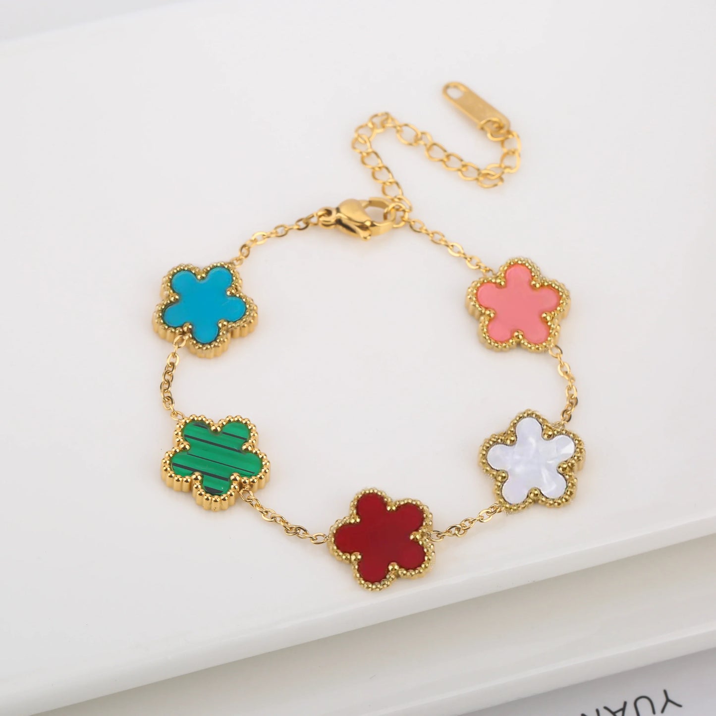 Hot Sale Stainless Steel Laser Five Leaf Flower Petal Adjustable Clover Bracelet Classic for Woman Girl Brand Jewelry Party Gift