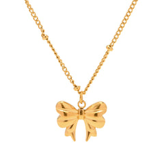 18K Gold Plated Charm Necklace Stainless Steel Bow Pendant Necklace for Women