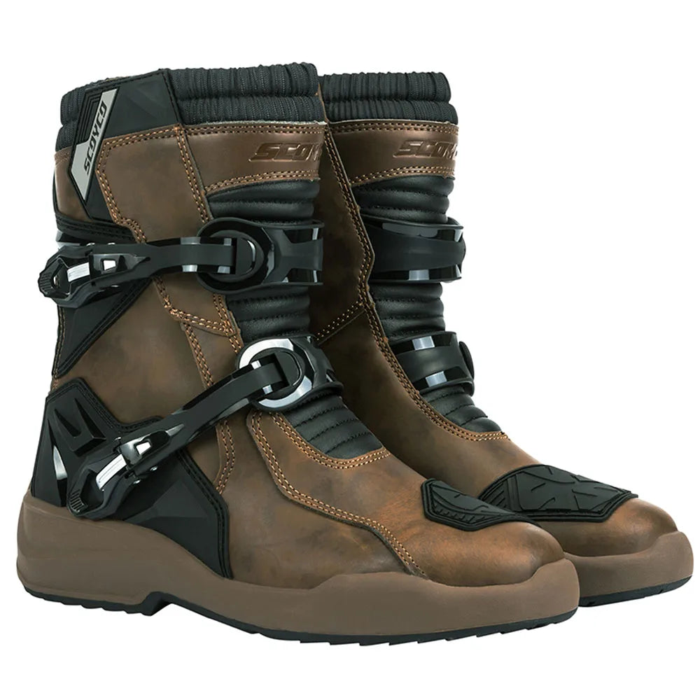 SCOYCO Retro Motorcycle Boots Cowhide Waterproof Mid-Calf Long Boots Riding Motocross Bota Motorbike Botas Motocross Shoes