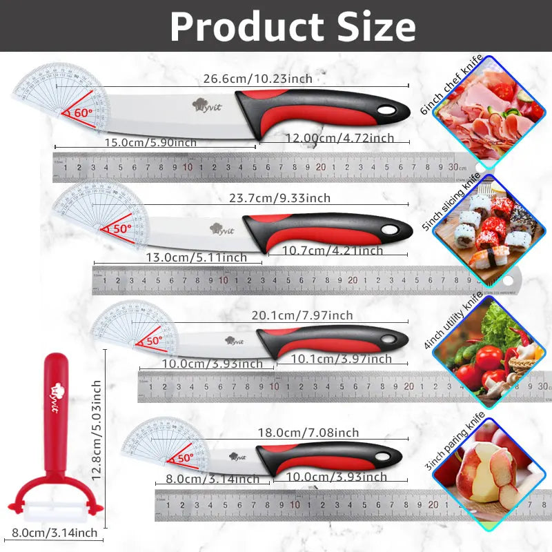 Ceramic Knife Set 3 4 5 6 inch Ultra Sharp Chef Knife Utility Fruit Slicing Vegetable