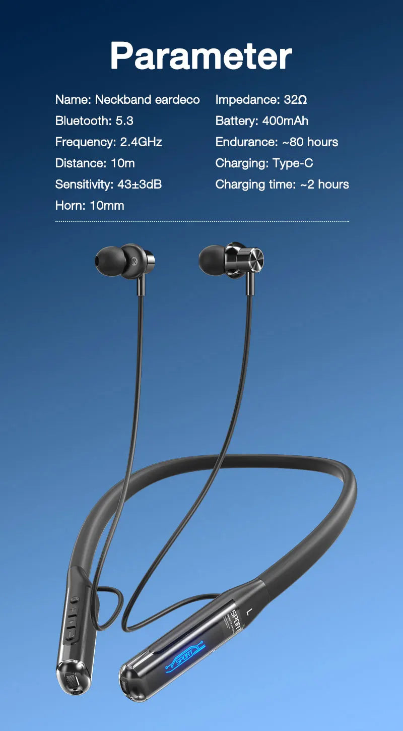 EARDECO 80 Hours Endurance Bluetooth Headphone with Microphone Wireless Headphones Bass Stereo Neckband Earphones Bluetooth 5.3