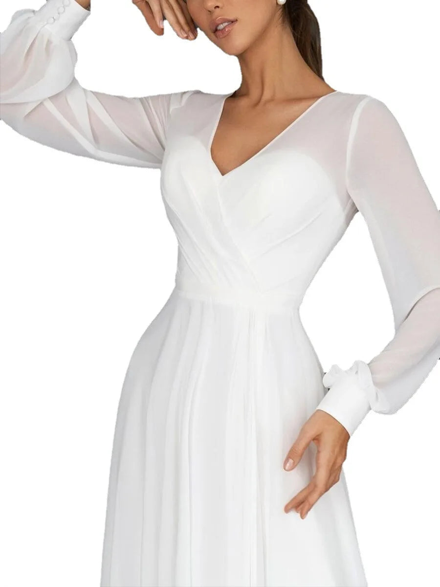 Evening wear Dresses: Ankle-Length Long Sleeved Chiffon Formal Dress Women