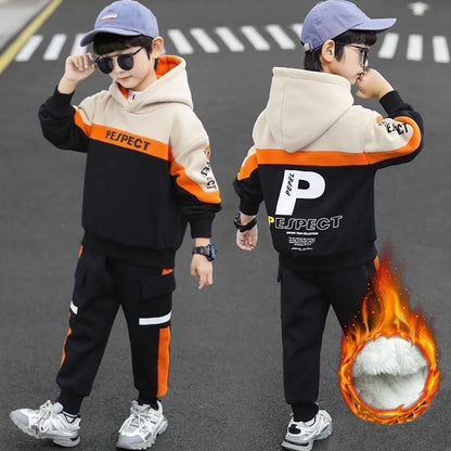 Boys Clothes Set Kids Letter Print Hoodies+Pants 2pcs Tracksuit Teenagers Thick Costume 4 To 14Yrs Big Children's Clothing Suits