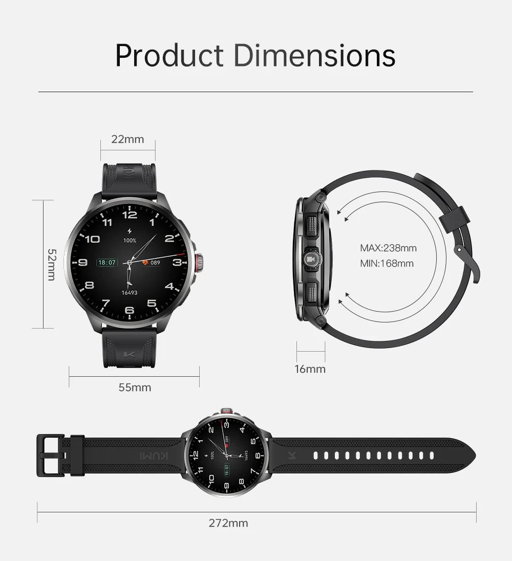 KUMI Watch X3 Pro Android 4G WiFi Smartwatch, 1.75" AMOLED, GPS, 200MP Camera, 32GB, Waterproof, Fitness Tracking Smart Watch