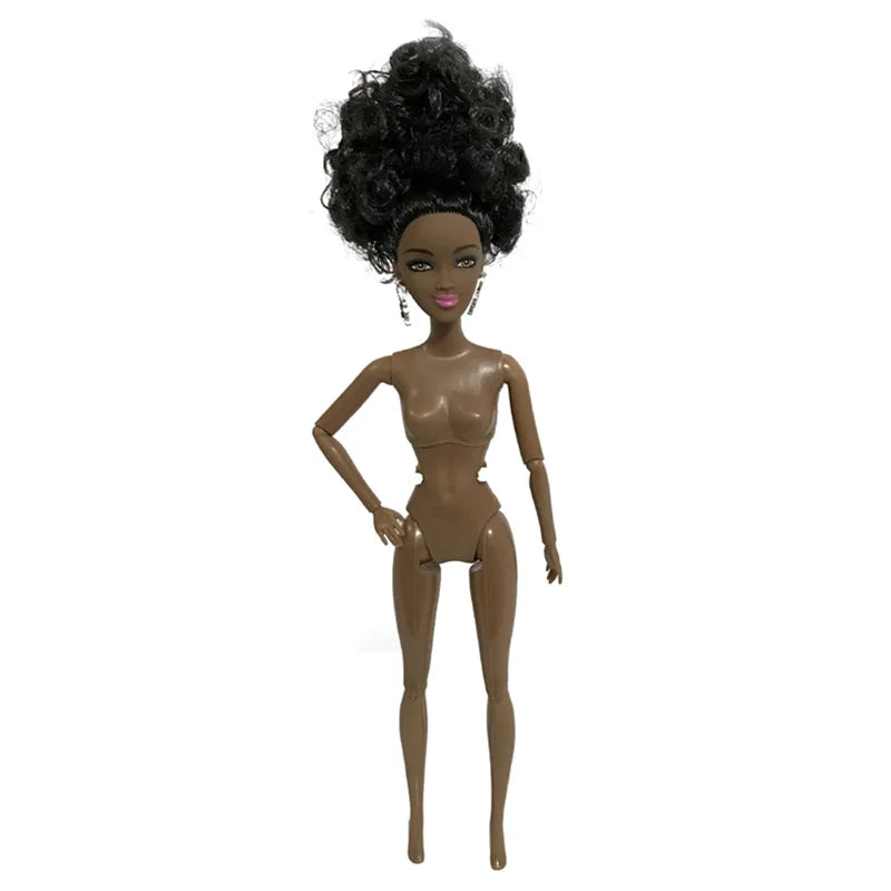 30cm Height Black Dolls Multi-jointed Black Skin African Dolls with Black Hair for Girls Diy Dress Up Toys