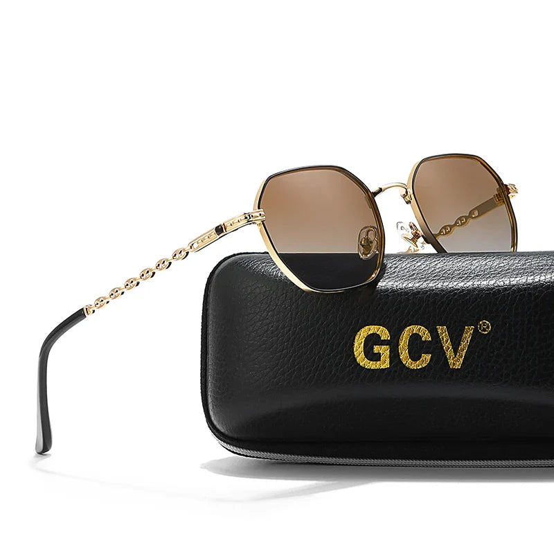 GCV brand classic retro women's rectangular square metal frame glasses, sunglasses, Polarizer lenses，Box Oculos De Sol Gafas
