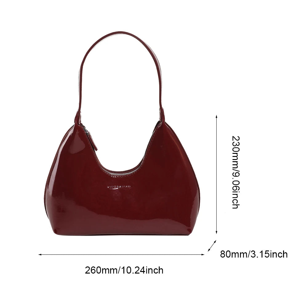 Women's Bag Patent Leather Tote Bag Fashion Shoulder Bag Versatile Crescent Bag