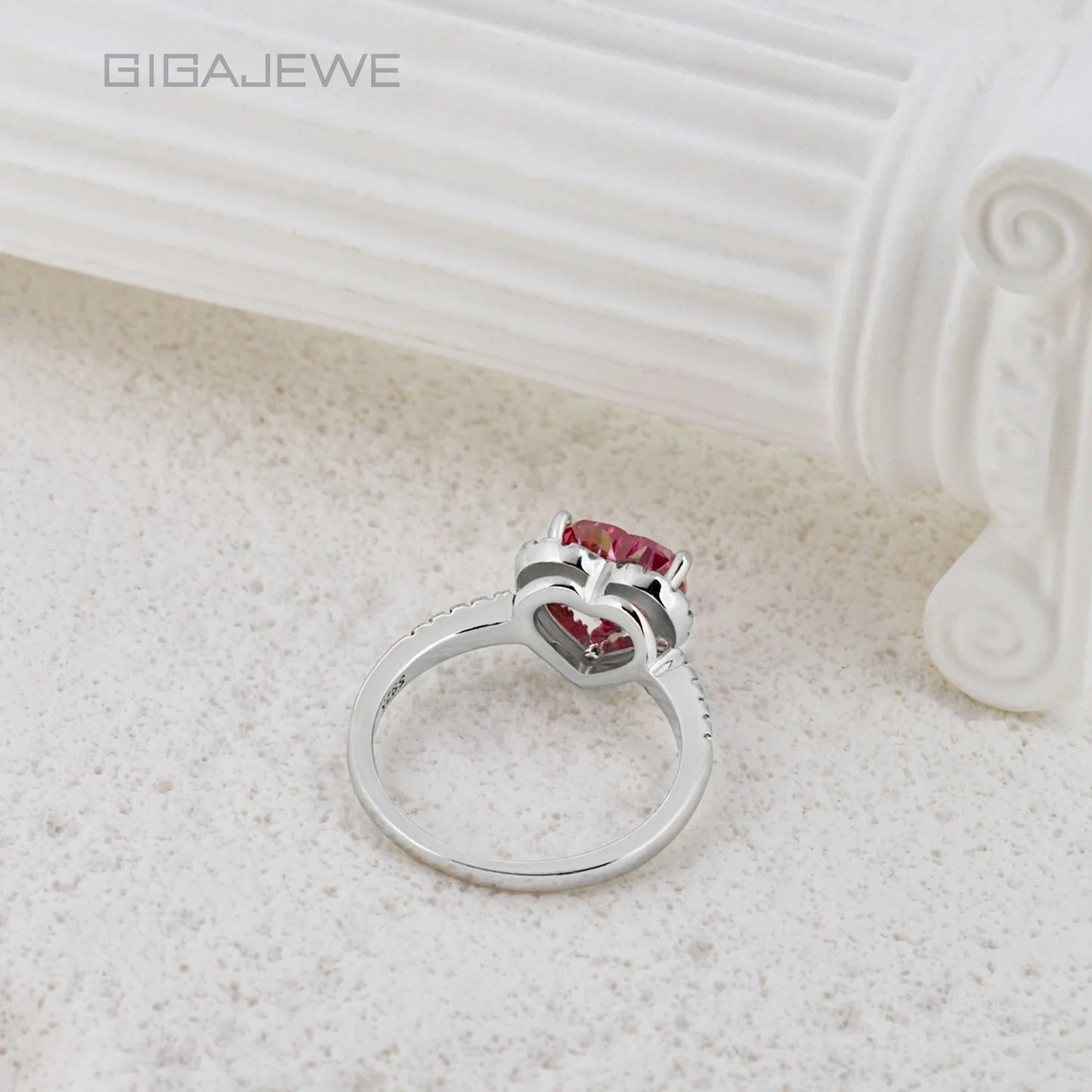 GIGAJEWE Moissanite  2.0ct 8.0mm Pink Color VVS1 Heart Cut 925 Silver Ring Diamond Test Passed Fashion Woman Girlfriend Gift