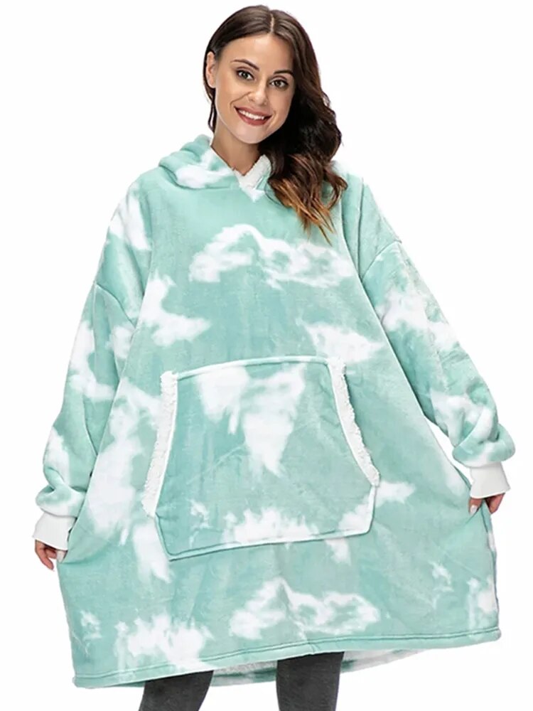 Oversized Hoodies Sweatshirt Women Hoodies Fleece Giant TV Blanket With Sleeves Coats