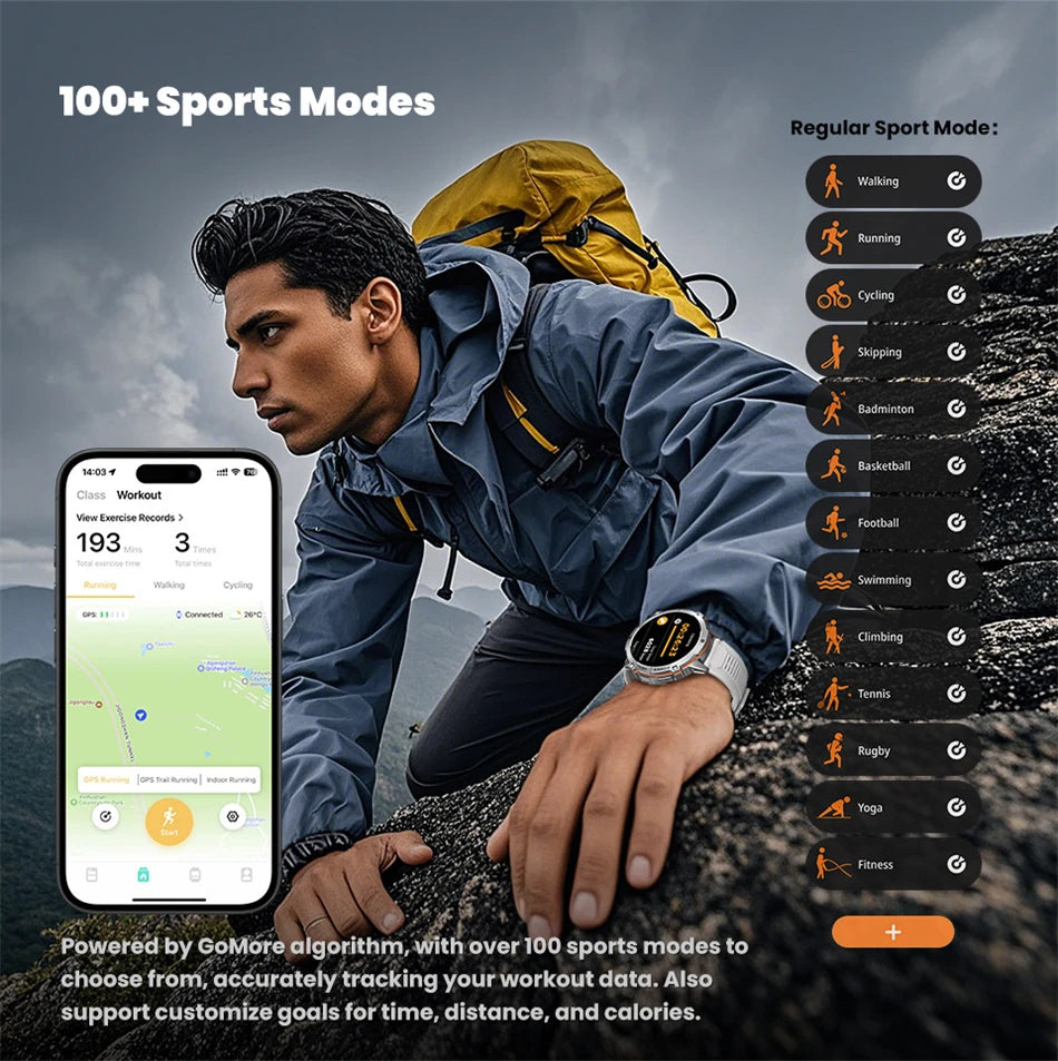 T-Rex 3 Military Grade 1000mAh Battery Smart Watch 10ATM Waterproof GPS Compass Altimeter Call AMOLED Men Swim Sports Smartwatch