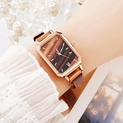 Women Watches Fashion Square Ladies Quartz Watch Bracelet Set Green Dial Simple Rose Gold Mesh Luxury Women Watches