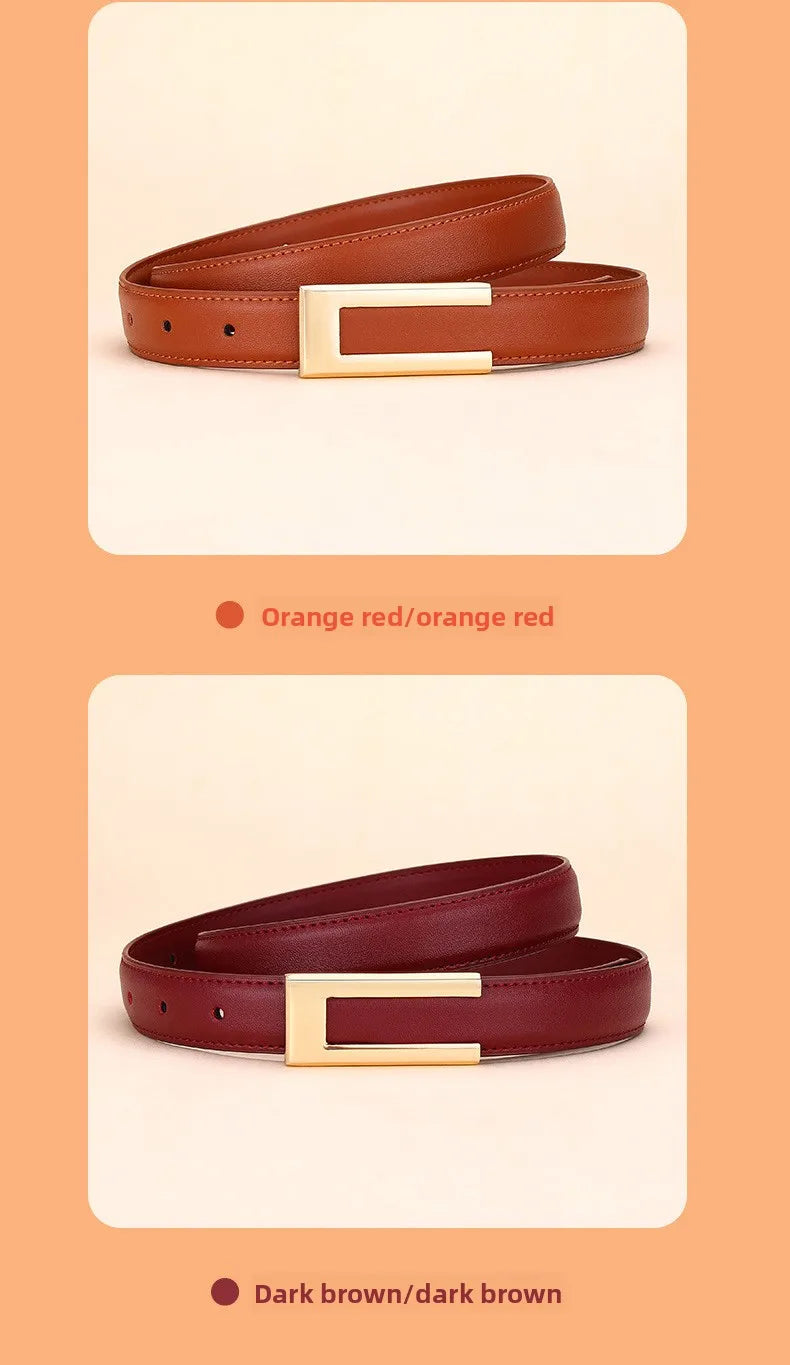 Genuine leather belt for women; cowhide fashion waist belt; versatile smooth buckle; 2025 dress decoration belt for