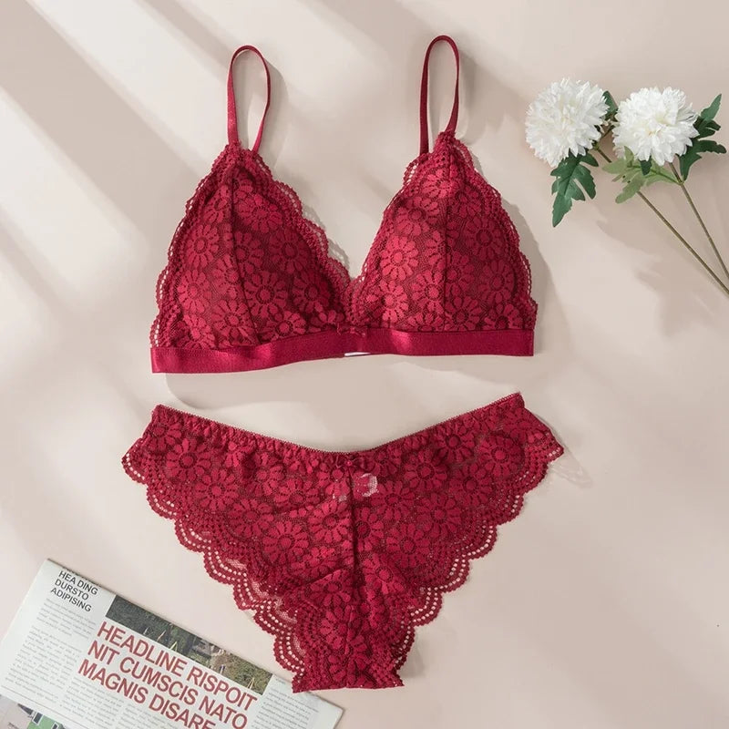 Beauty Back Women's Underwear Set Transparent Lace Push-up Lingerie Set