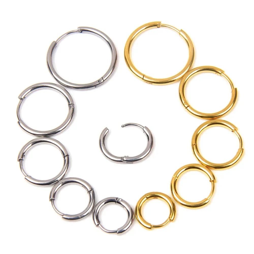 10pcs 316L Stainless Steel Hoop Earrings Women Men Punk Hiphop Circular Ear Buckle Ring Jewelry Gold Color Accessories Wholesale