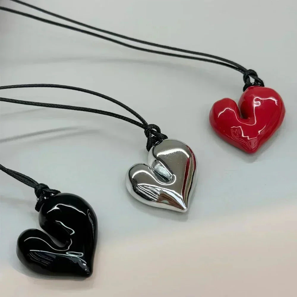 LATS New Heart Pendant Necklace for Women Men 85CM Adjustable Pull-out Sweater Chain Fashion Jewelry Accessory Gift