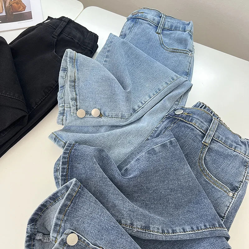 Plus Size Boyfriend Black Drainpipe Jeans For Women HIGH Waist Button Pants