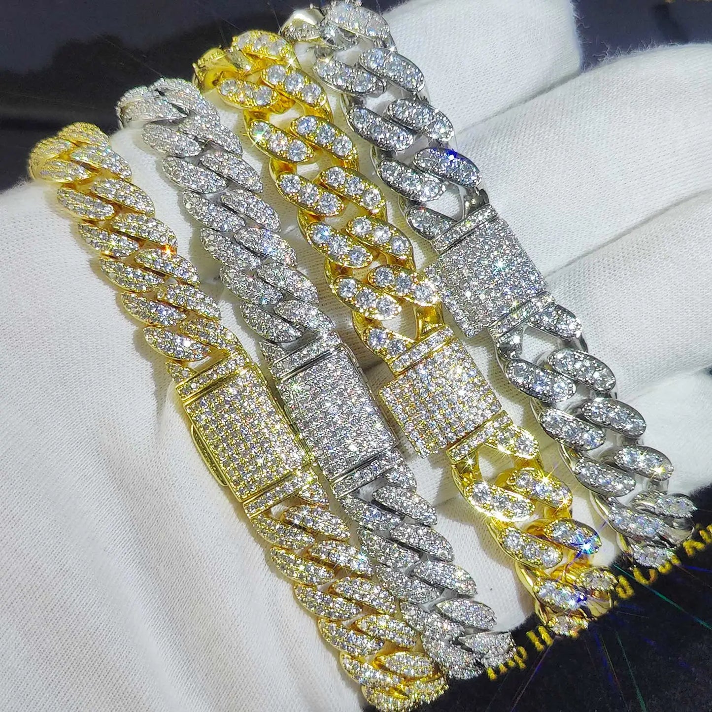 Luxury Jewelry Bling CZ Cuban Link Bracelet Two Row Zircon Copper Miami Cuban Bracelet Iced Out Hip Hop Men Women