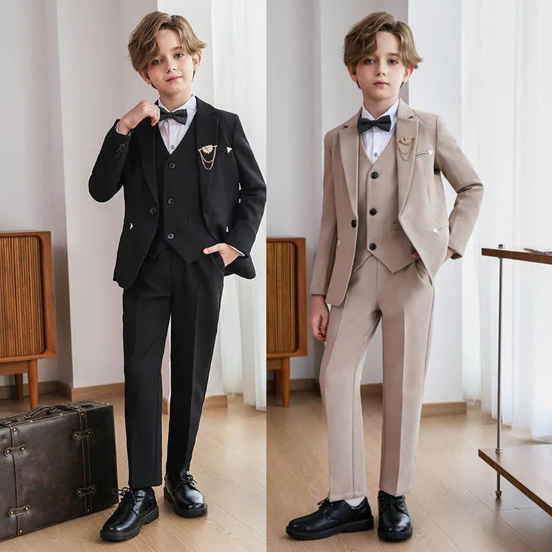 Children Boy Elegant Gray Blue Wedding Suit Teenager Boy Formal Khaki Suit Set Kids Boys Slim Fit Suit Suit For Children Wedding
