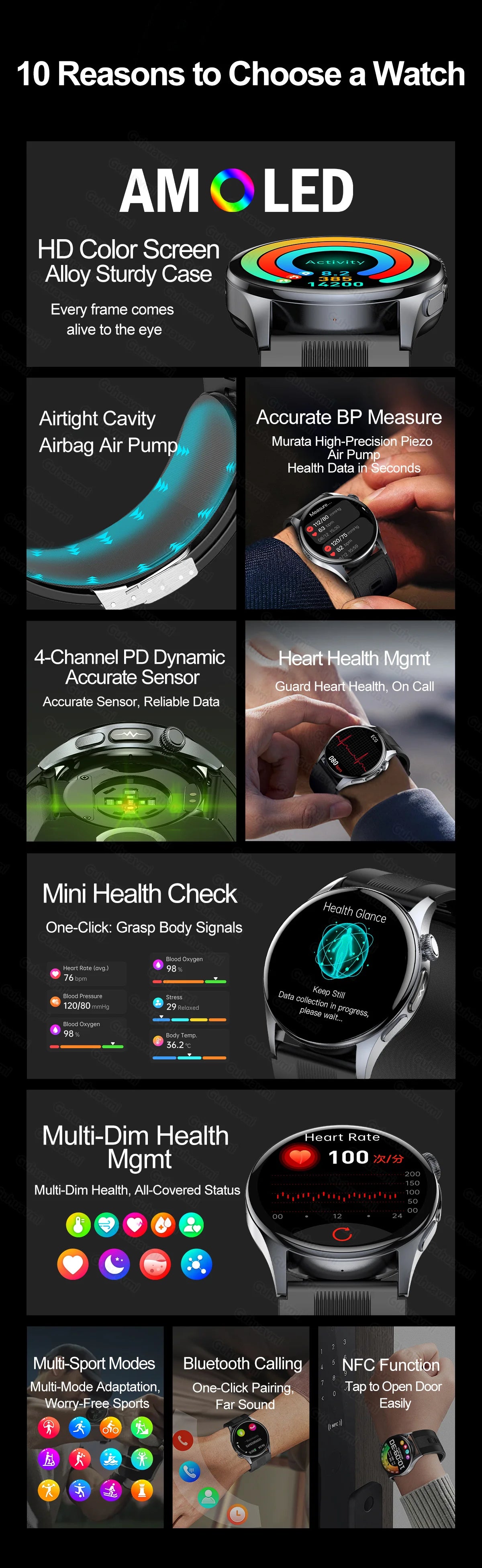 Smartwatch  AMOLED Screen Call ECG Sport Watchs
