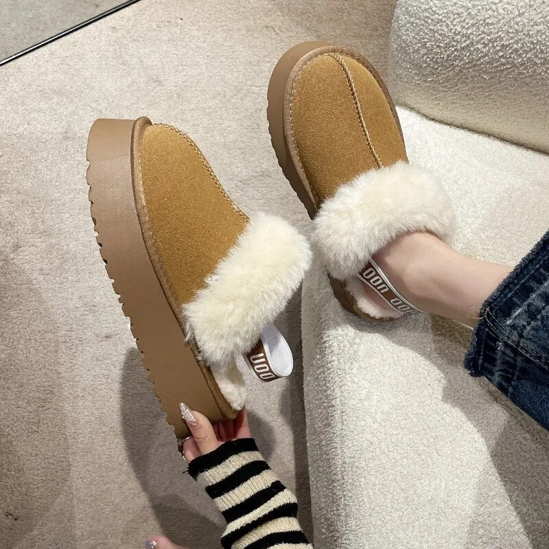Winter Fashion Slippers Fashion Thick Fur Platform Flat Heel Women's Casual