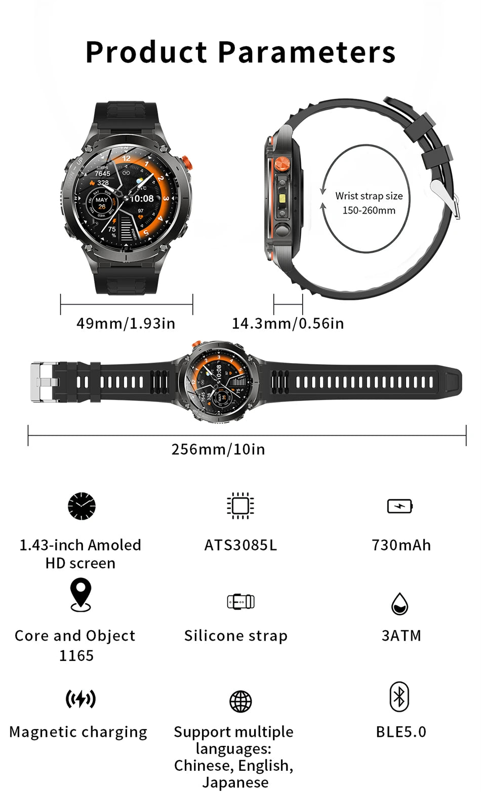 New Men Outdoors Sports Military GPS SmartWatch 10ATM Waterproof 730mAh High Battery Compass NFC HD Call For Android IOS Watch