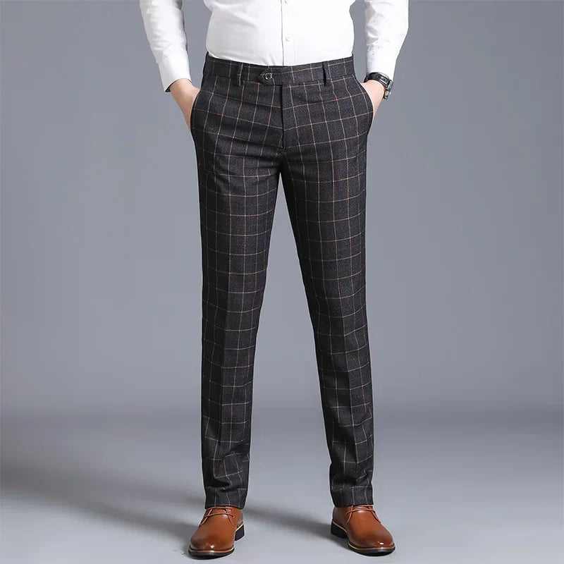 Formal Office Business Straight Casual Slim Fashion Plaid Mens Suit Patns