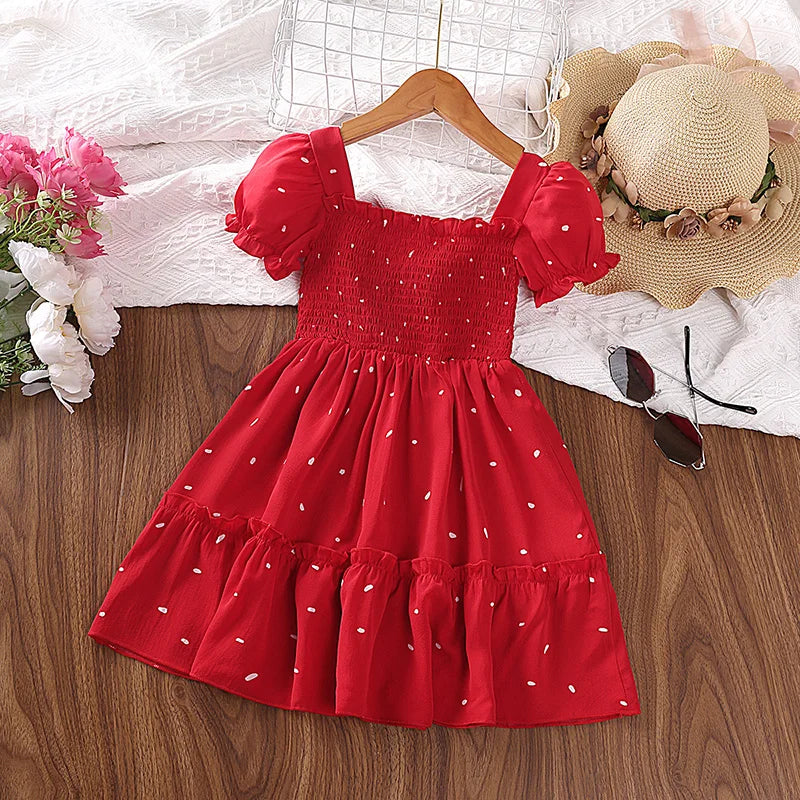Dress Kids Girls Dark Green Cute Princess Dress 2-6 Years Short Sleeve Dress