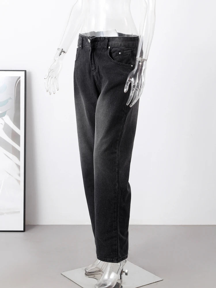 Y2k Street Jeans Women Vintage Blue High Waist Female Straight Leg Pants