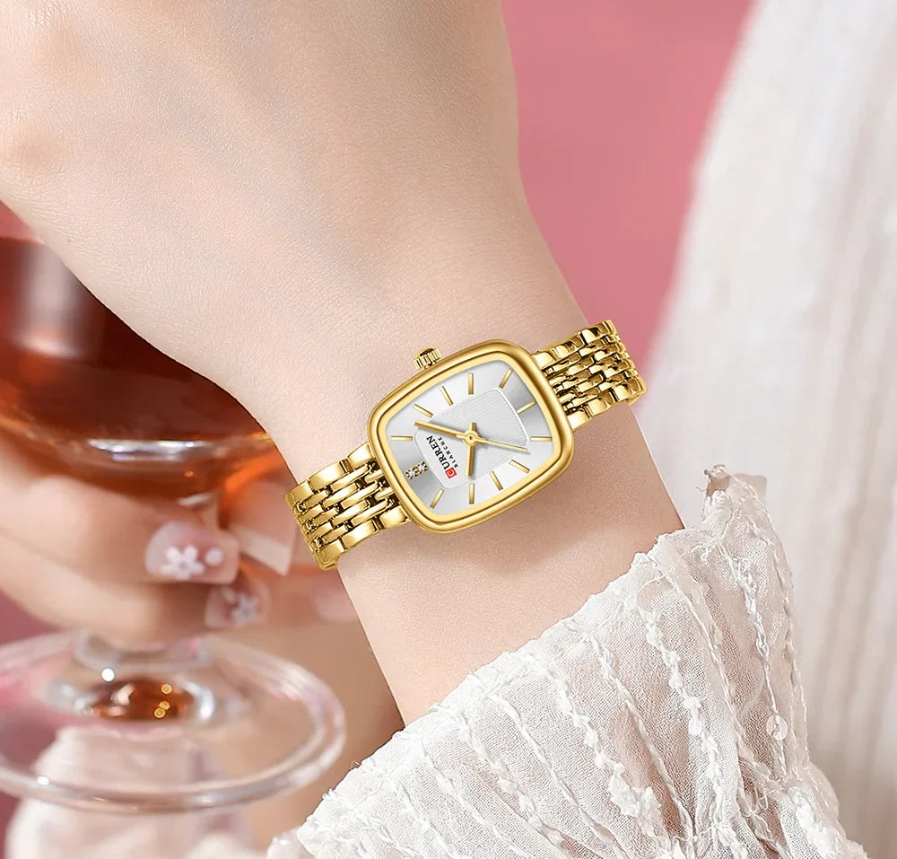 CURREN Fashion Rectangular Ladies Watches New Quartz Waterproof Stainless Steel Strap Wristwatch for Women