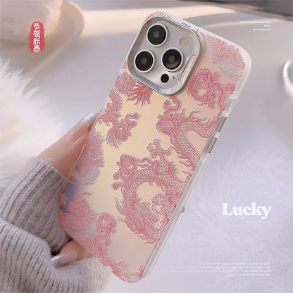 Cartoon laser pink dragon 3D cute shockproof happy new year phone case for iphone 11 12 promax 13 14 15 16 pro max plus cover