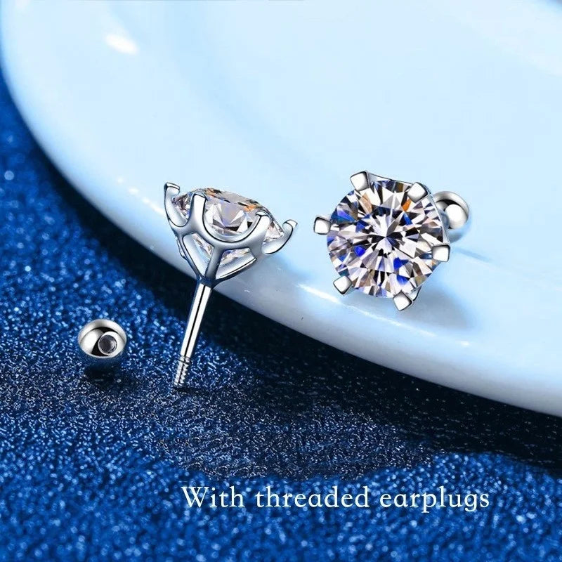 Gica Gema 0.5-2ct Moissanite Screw Stud Earrings D Color 925 Sterling Silver Diamond Earrings For Women Wedding Fine Jewelry