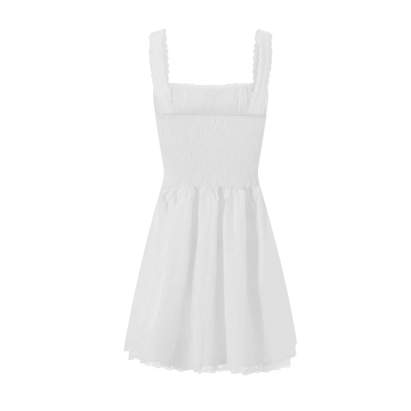 High Quality Sweet Backless Mini Dress Women Elegant Lace Hem Chest Wrap Suspenders Dresses Summer White Robes Vestidos