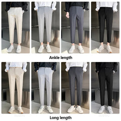 Men Stretch Business Elastic Waist Slim Ankle Length Pant