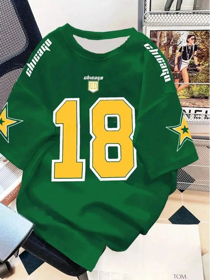 Street fashion men's summer 18 digit print comfortable breathable round neck T-shirt outdoor high street top