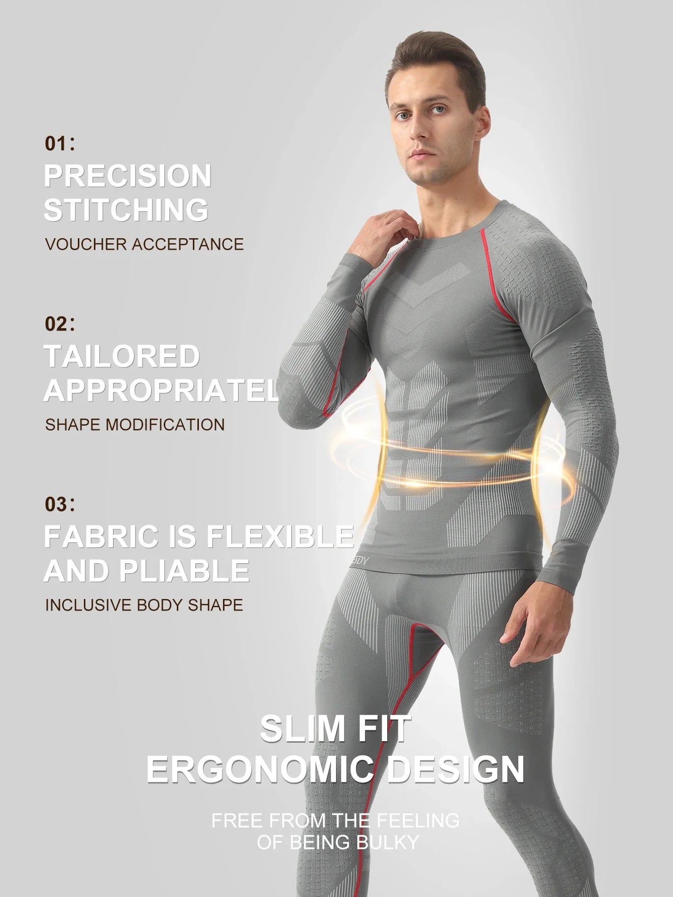 Esdy 1 Set of Men's Sports Compression Thermal Suit Winter Thermal Compression Long-Sleeve Long Pants Breathable High-Elastic Cold-Proof Sports Suit Winter Outdoor Sports Climbing Fishing