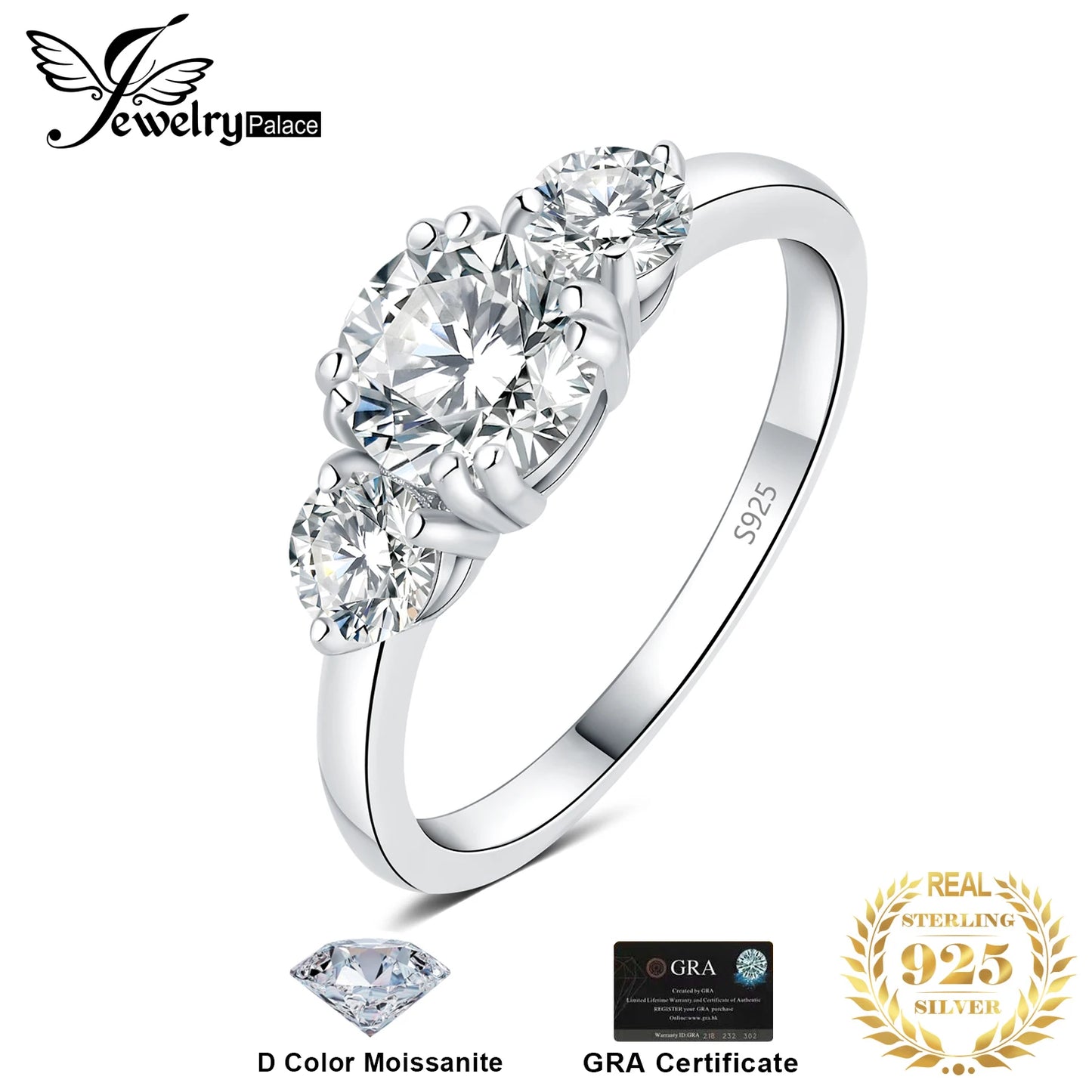 925 Sterling Silver 3 Stone Wedding Engagement Ring for Woman