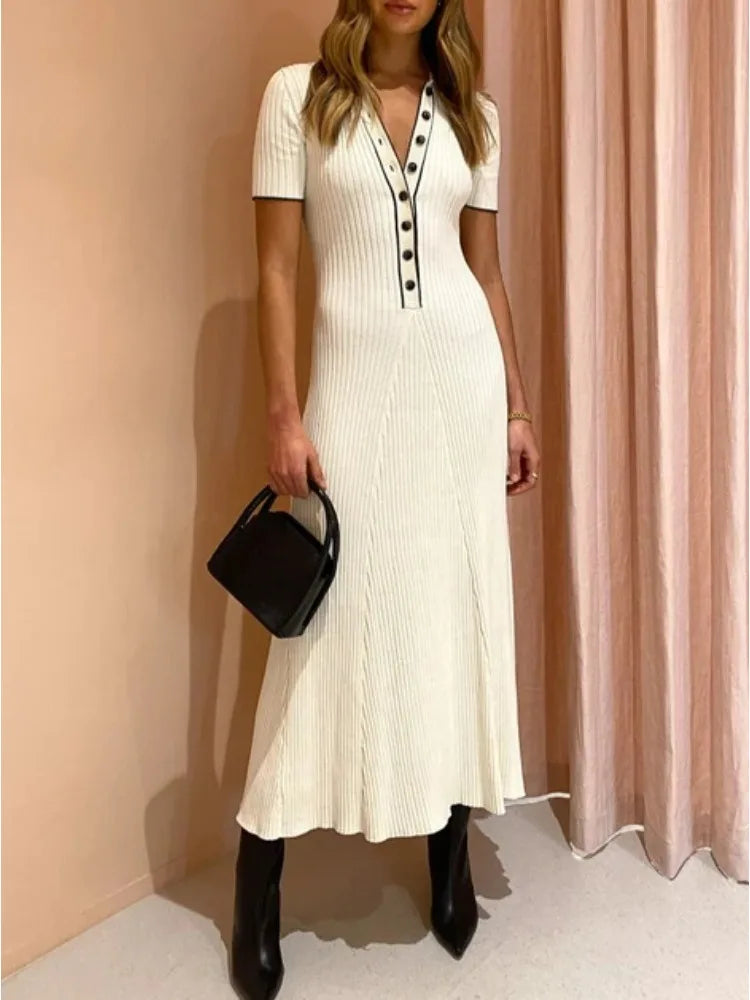 TARUXY Knitted Rib Slim Maxi Dresses For Women High Waist Casual Loose Dress