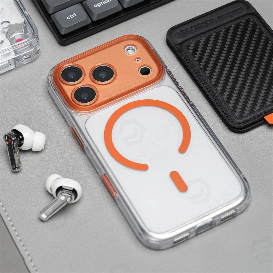 Business Matte Clear Camera Button Magnetic Case For iPhone 17 Pro Max Air 17pro Detachable Lens Shockproof Cover For Magsafe