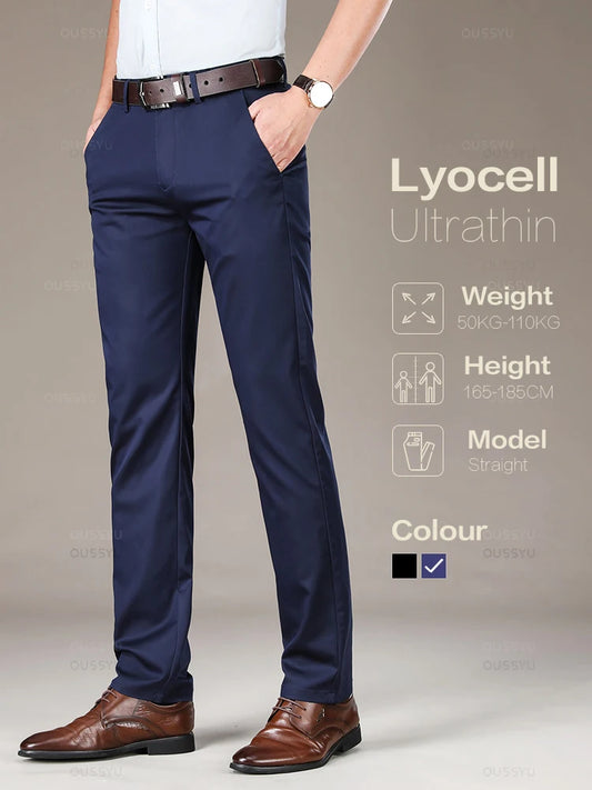 High Quality Luxury Straight Business Suit Pants Men Thin Soft Lyocell Fabric Designer