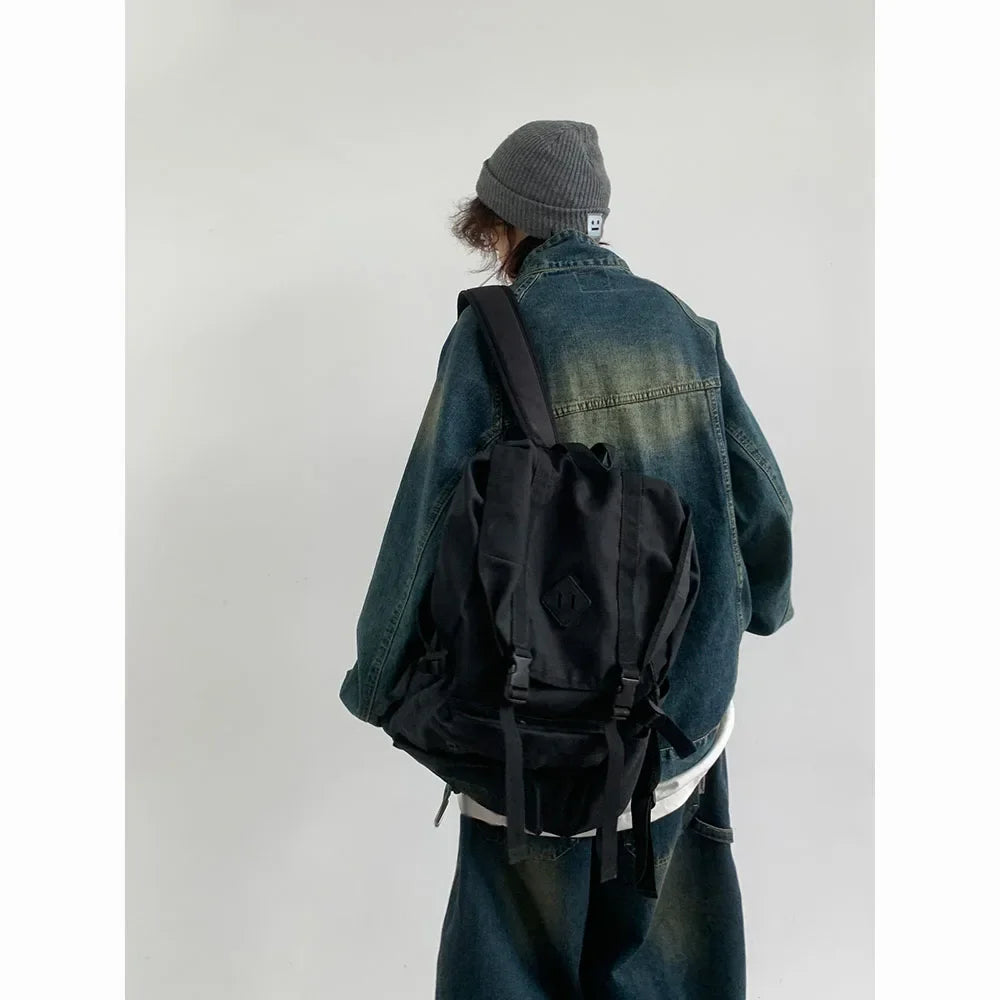 Vintage Street Denim Sweatshirt Men Women Distressed High Neck Loose Denim Jacket