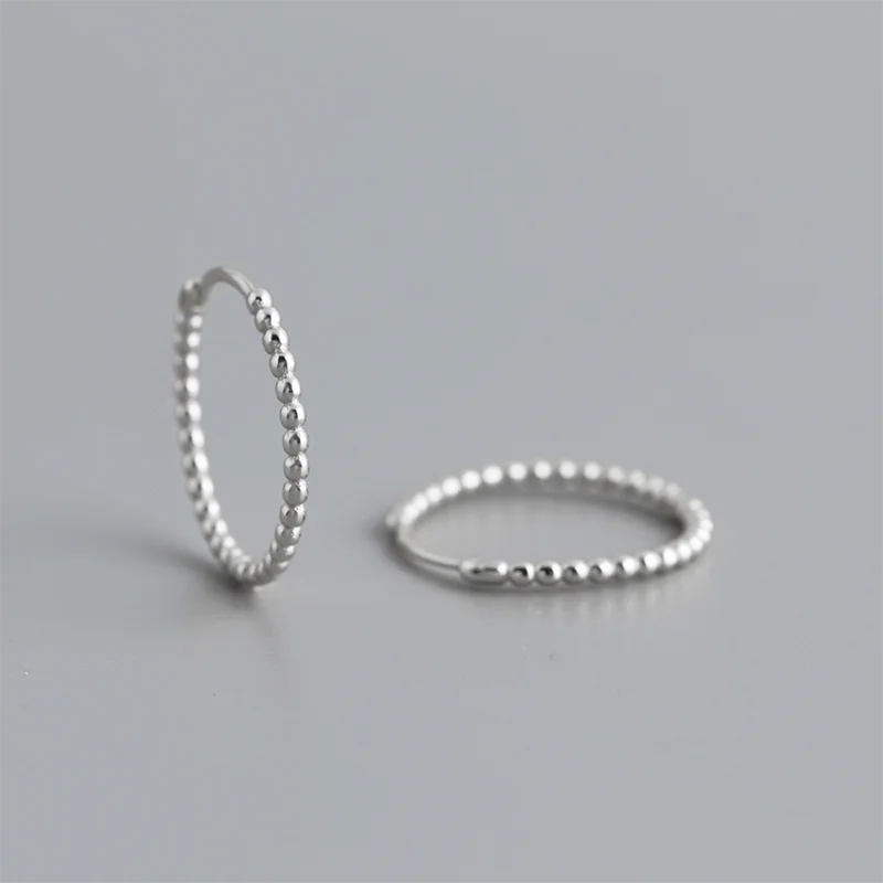 WANTME 925 Sterling Silver Fashion Minimalist Beads Huggies Hoop Earrings for Women Trend Charm Ear Buckle Bohemian Jewelry Gift