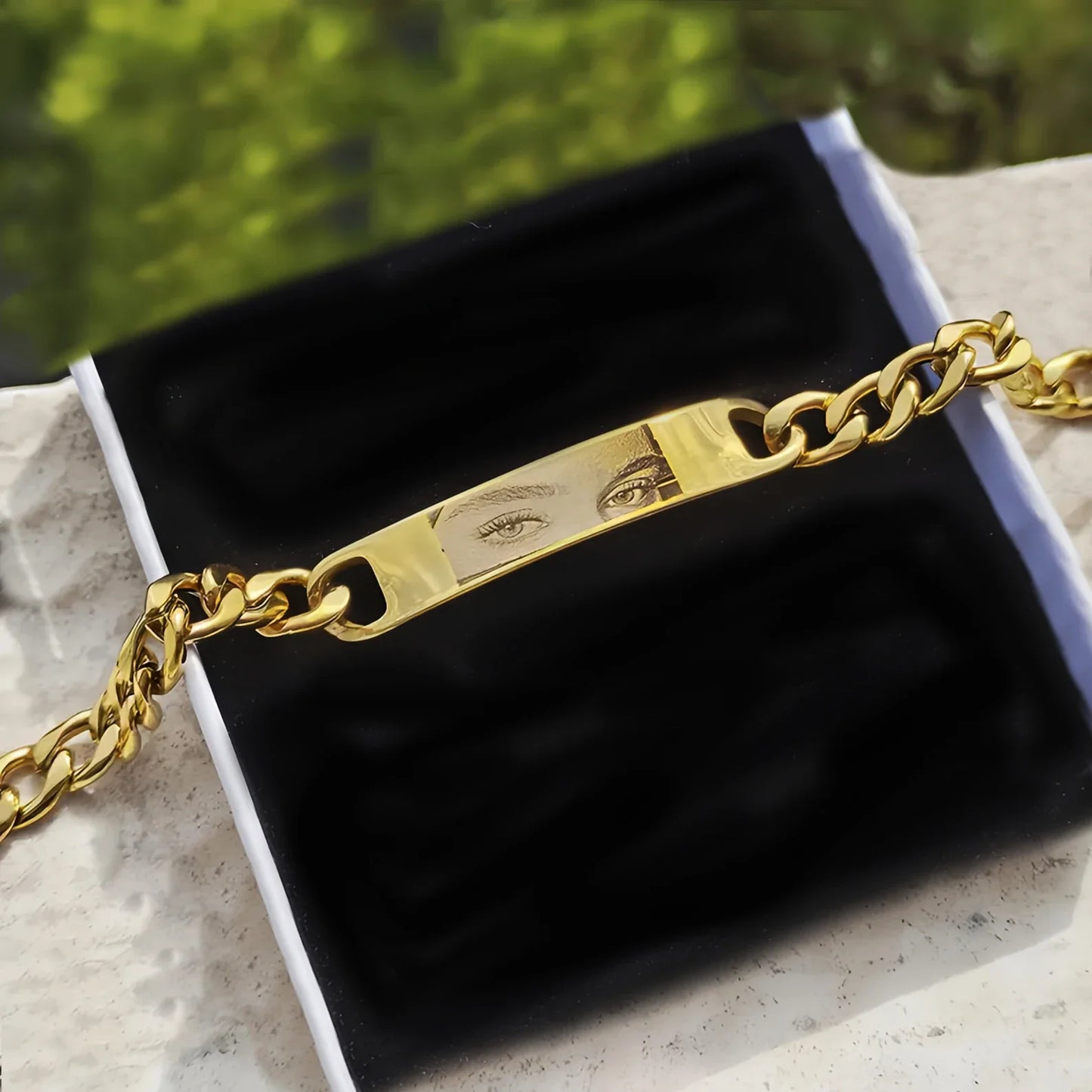 Custom Engraved Stainless Steel Women Men's Bracelet with Realistic Eye Design -Funky Personalized Photo Couple's Jewelry