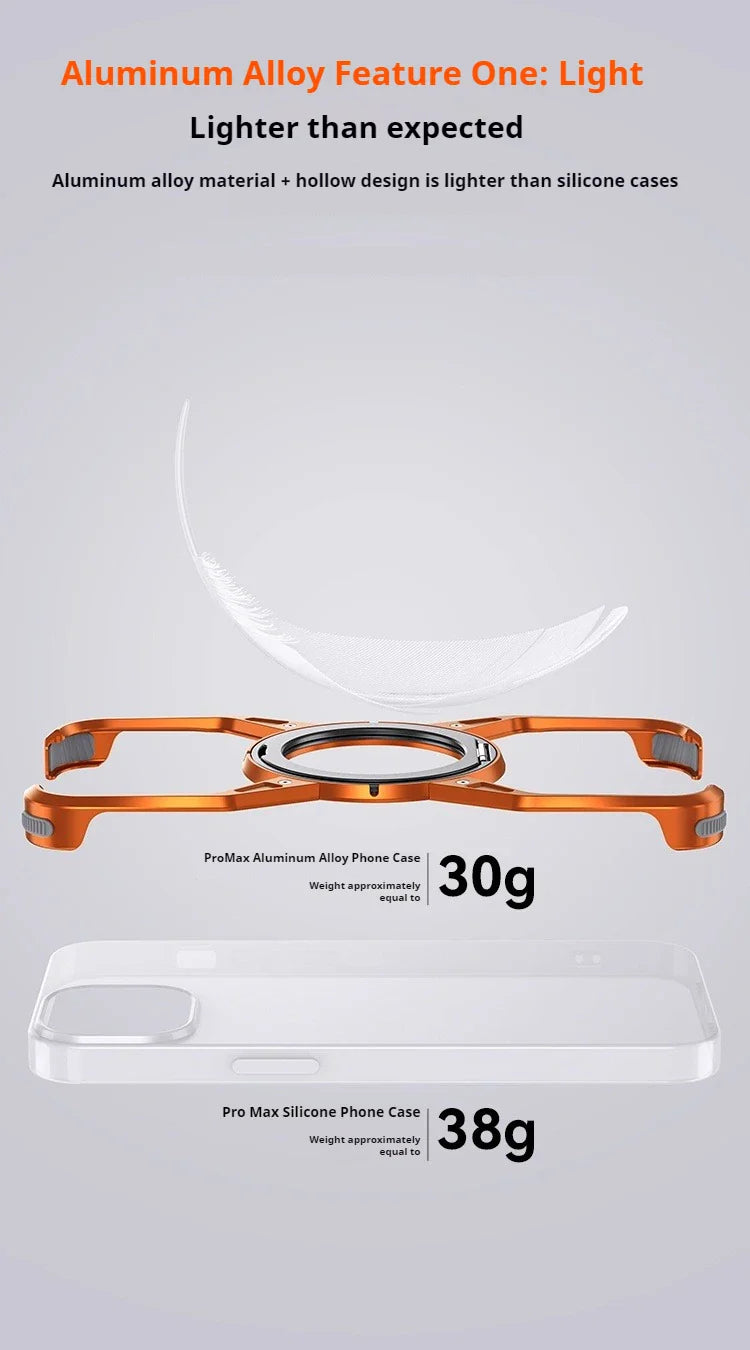 Metal Alloy Punk Frame Phone Case For iPhone 17 16 15 14 13 Pro Max 360 Rotating Bracket Magsafe Ring Magnet Stand Bumper Cover