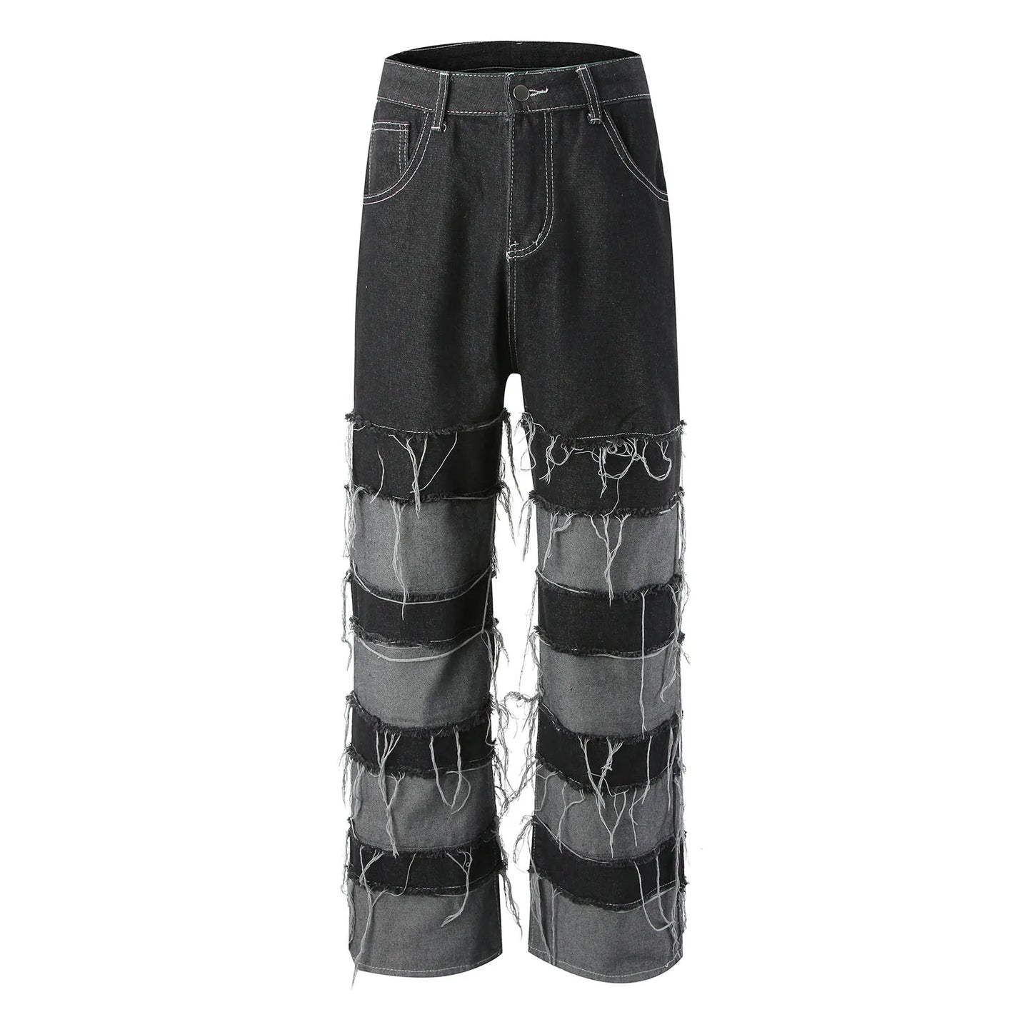 Jeans Men's Patchwork Wide Leg Lazy Style Hip Hop Loose Denim Pants